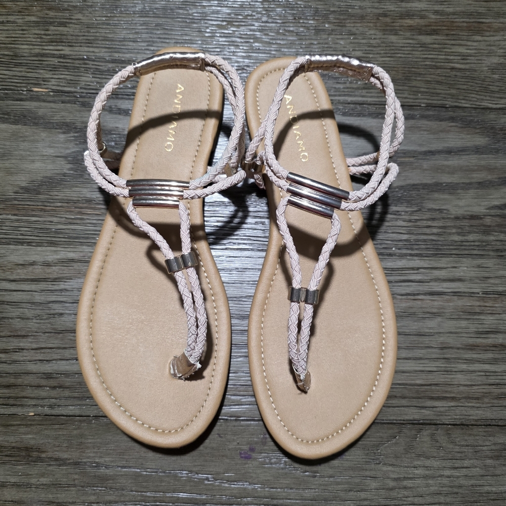 Andiamo Women's Braided Sandals - Cream & Gold Size 9
